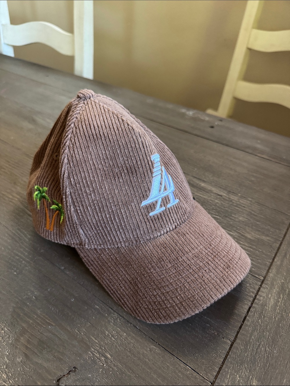 Corduroy Baseball Cap with Palm Embroidery - Brown LA